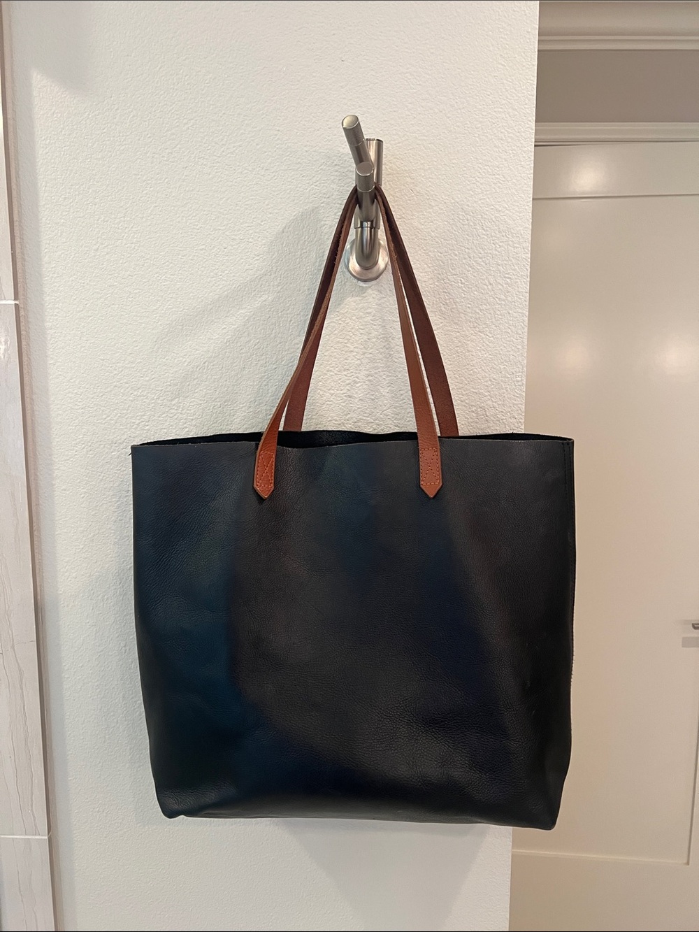 Madewell Leather Black Tote Bag with Brown Handles - Classic Everyday Carry